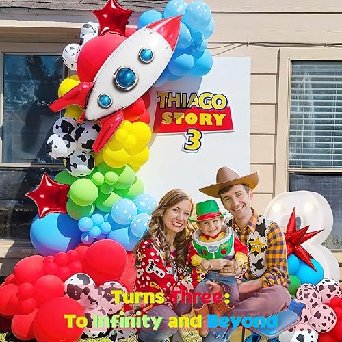 Miniatura 4 de Kit de guirnalda de arco de globos de dibujos animados inspirados en juguetes, rojo, azul, amarillo, verde, globo + globos de cohete de estrella