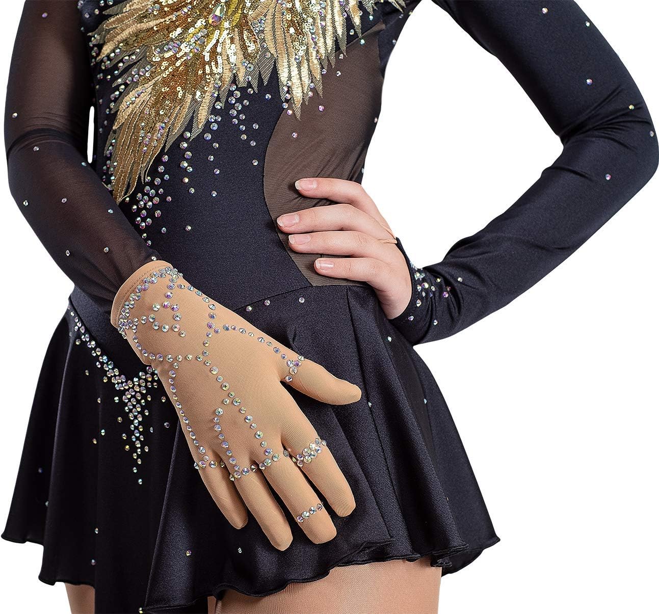 Figure Skating Dress/Bundle with Skate Guards/Italian Fabric, Made in Europe Style: A17 / Black Black/Size: X-Small