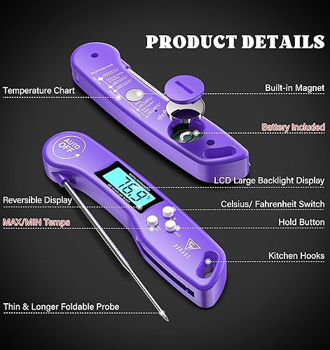 Miniatura 8 de DOQAUS Termómetro digital para carne, termómetro de alimentos de lectura instantánea para cocinar, termómetro de cocina con retroiluminación