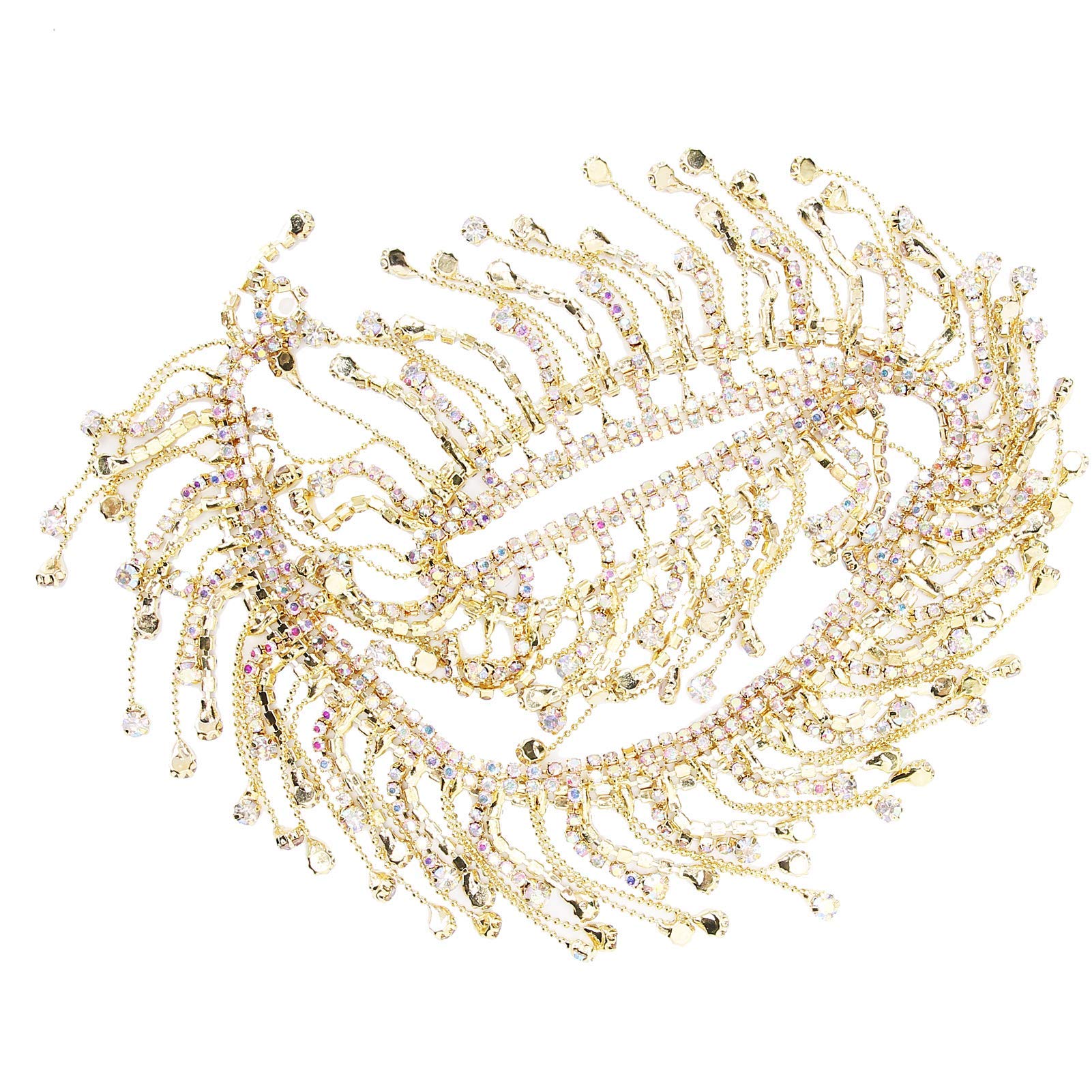 Nastro con frange e strass, 9,1 m, con nappe luccicanti, per matrimoni, feste, abbigliamento, fai da te (2 pezzi dorati)