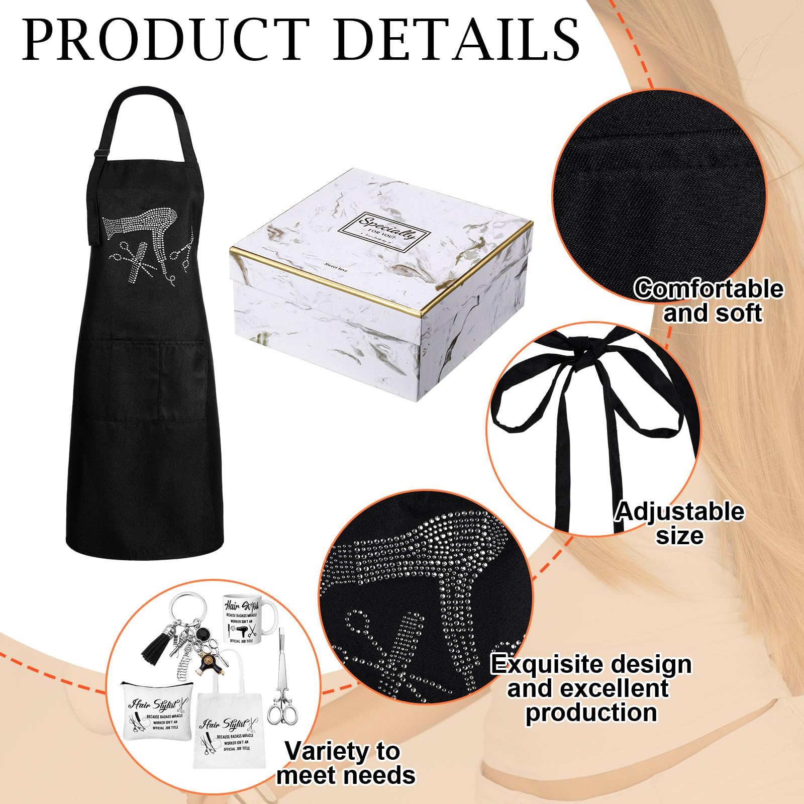 Coume Friseur-Geschenk-Set, Schürze, Tragetasche, Tasse, Schlüsselanhänger