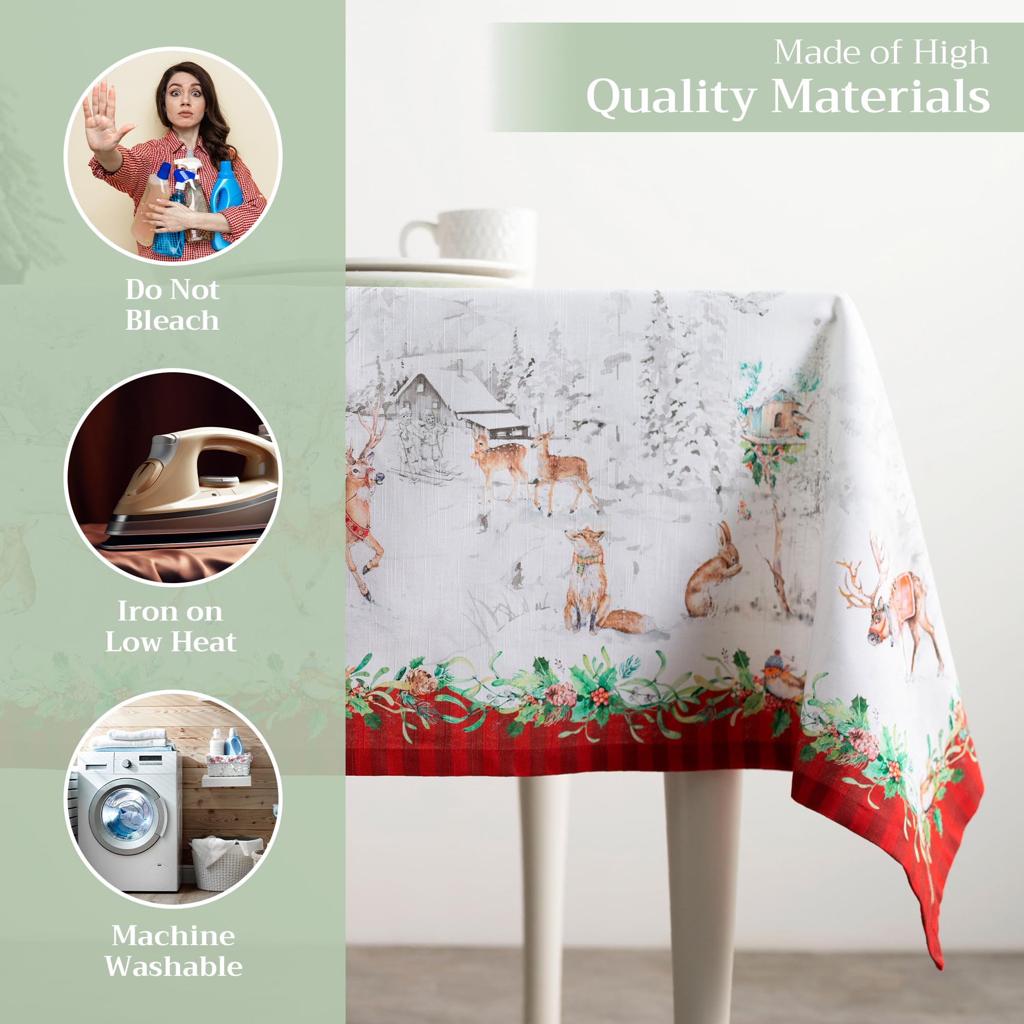 Maison d' Hermine Maison d'Hermine Tischdecke Rechteckig 100% Baumwolle 180 cm x 140 cm Wiederverwendbar Alltagsgebrauch für Weihnachtsdekorationen Esszimmer Landhaus Zuhause Party Festlich (Christmas Tradition) – Bild 3