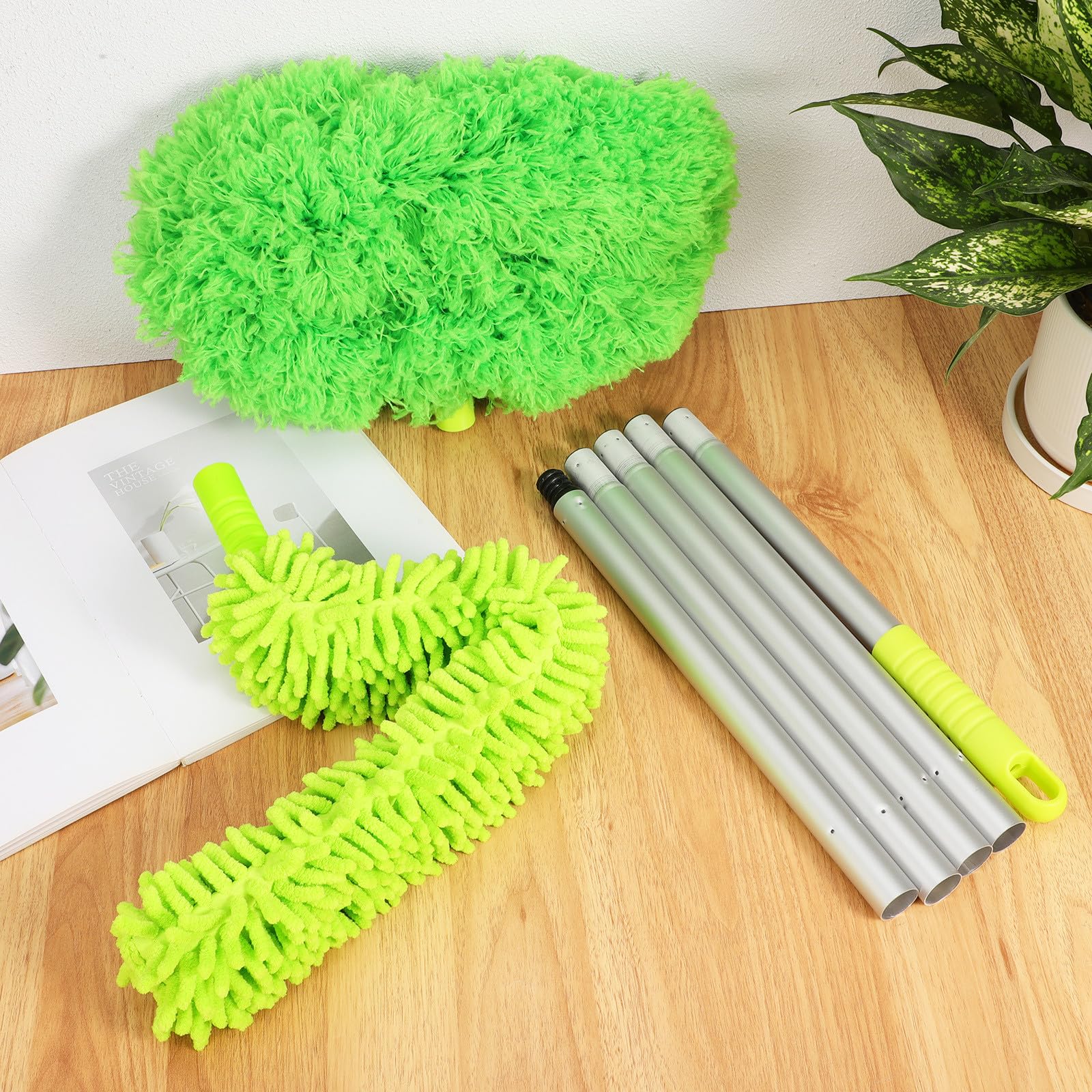 Operitacx Plumero y Cabezal Flexible Desmontable Mango Largo de Aluminio para Limpieza Efectiva de Polvo para Ventilador de Techo en Paredes y Techos Elevados