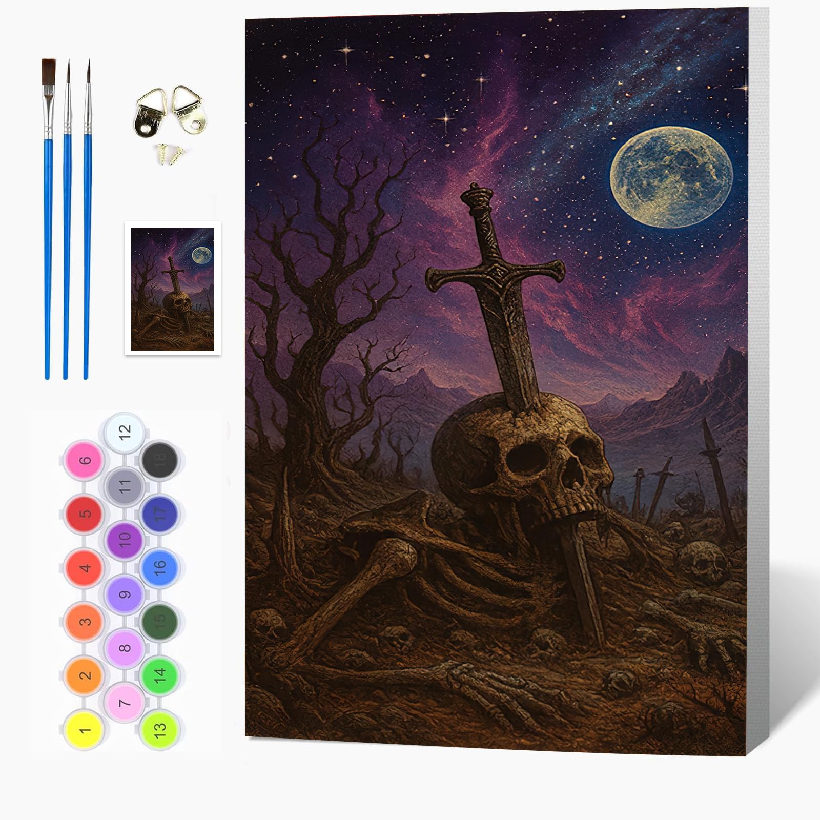 Auremi Skull Paint by Numbers Kits for Adults Children,Horror Painting Kits for Beginners On Clear Symbols Canvas with Wooden Framed, Easy DIY Acrylic Pigment Drawing 20x30cm