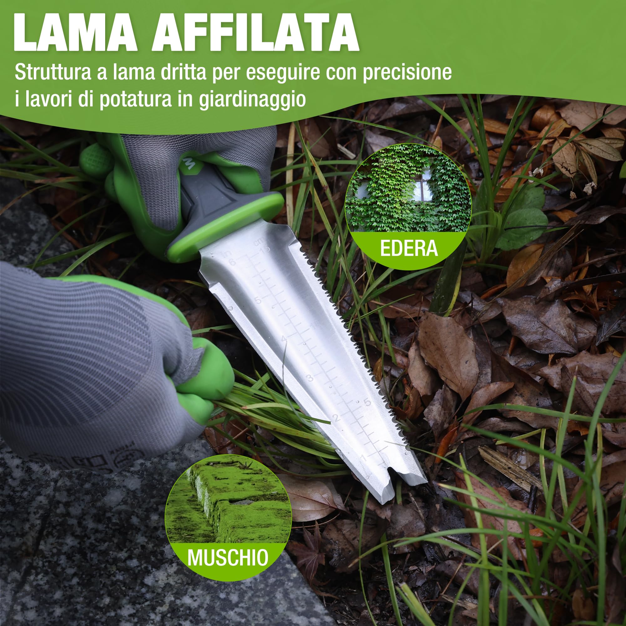 WORKPRO Paletta da Giardino con Custodia in Oxford, Lama in Acciaio Inossidabile Seghettata, Coltello da Giardino per Estirpazione, Piantagione e Scavatura