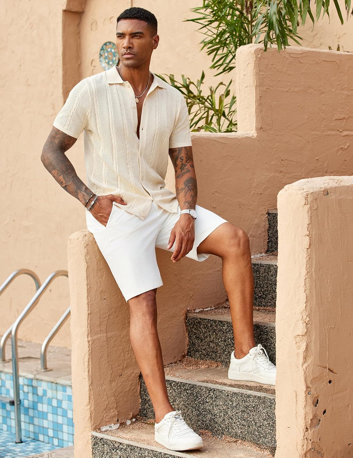 COOFANDY Mens Knit Button Down Shirts Casual Textured Polo Shirt Short Sleeve Vintage Summer Beach Tops - Image 3