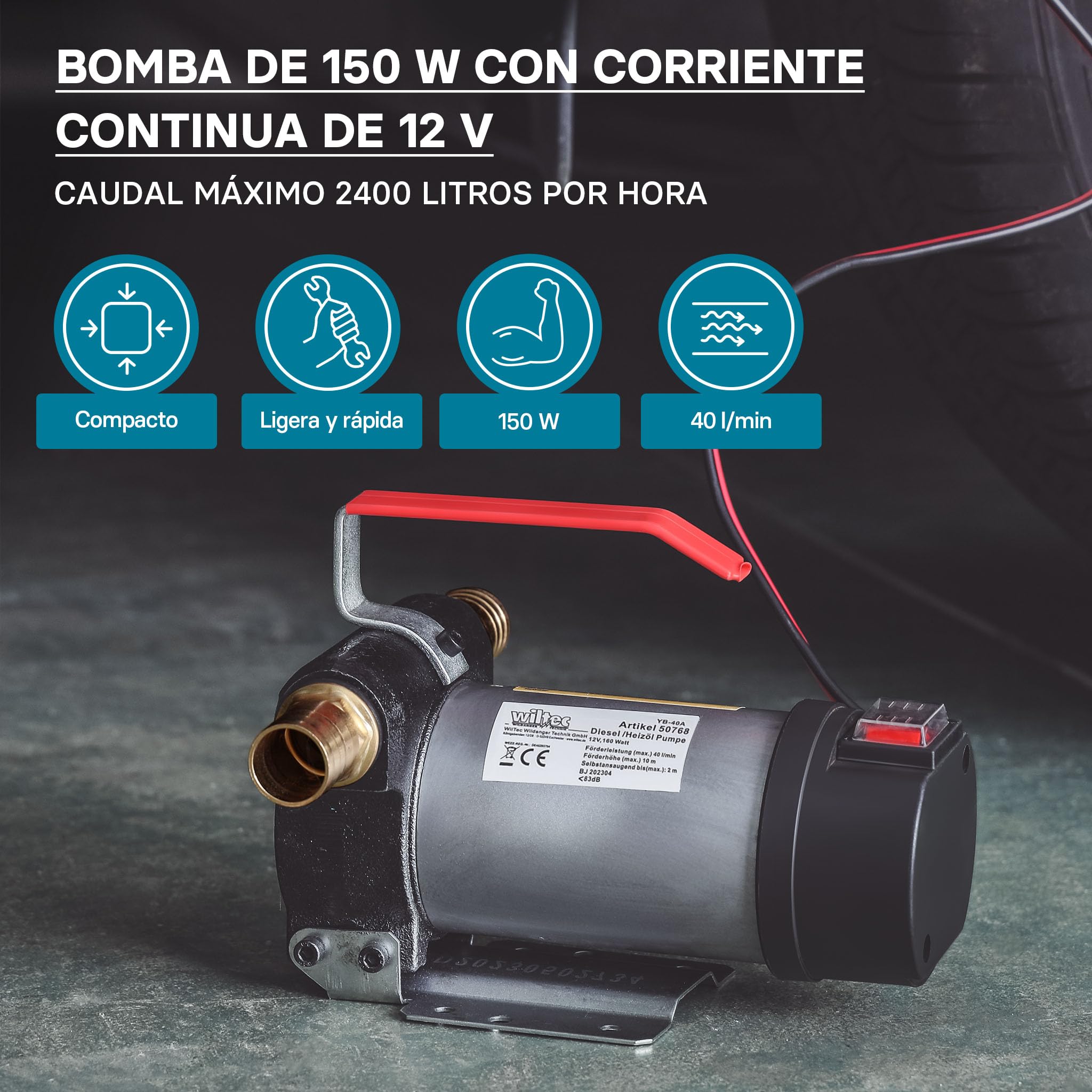 Bomba autoaspirante para bio diésel combustible aceite gasóleo 12V 150W 40l/min bomba de extracción