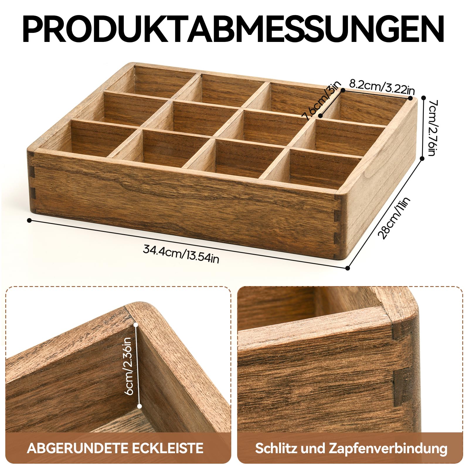 KAMJUNTAR Teebox Bambus 12 Fcher  Teeaufbewahrungsbox Organizer Fr  Teebeutel 30,7 X 18,8 X 5,8 Cm Teeaufbewahrungsbox 12 Fcher