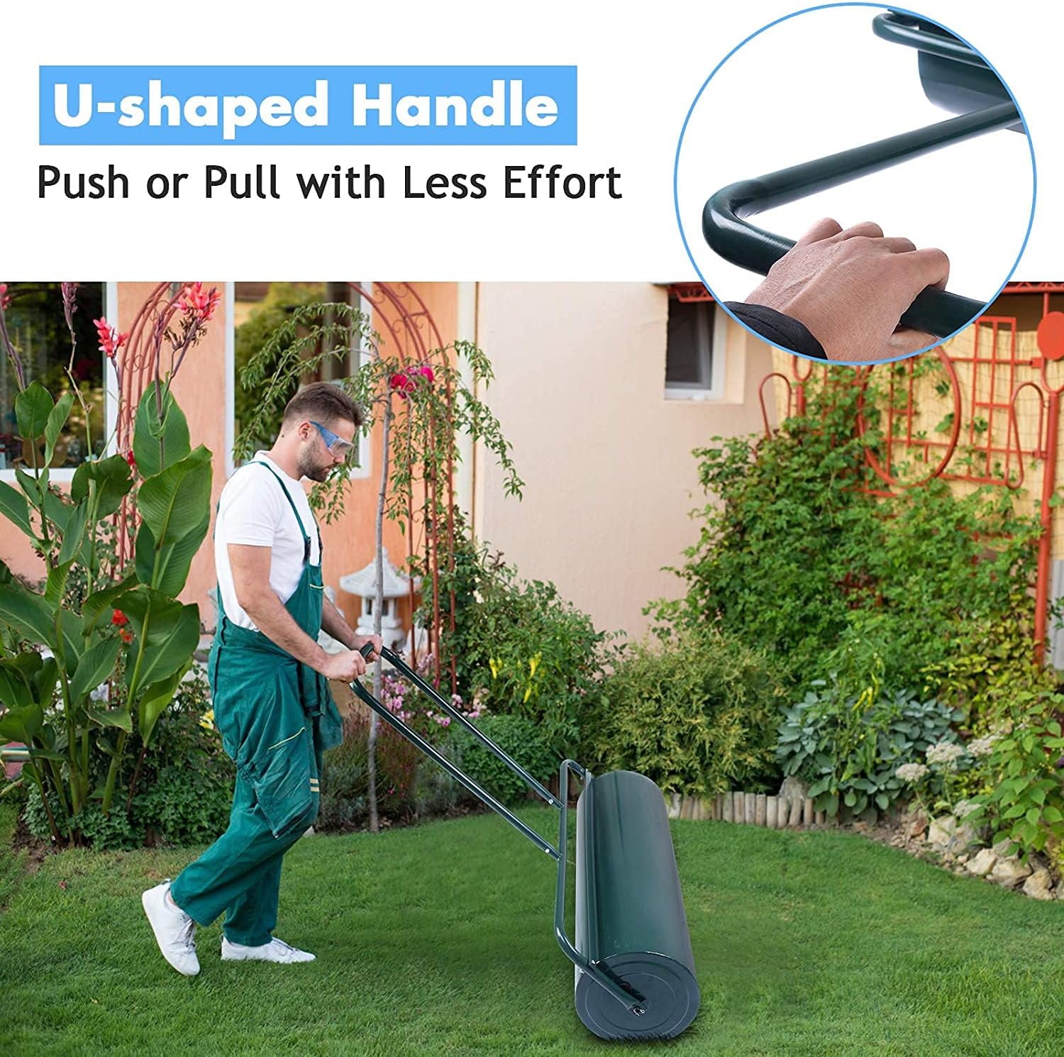 Lawn Roller, 13/17 Gallons Push/Tow Behind Sod Roller w/Ergonomic Handle, Water & Sand Filled Garden Drum Roller for Park, Garden, Yard, Ball Field (17 Gal / 36'')