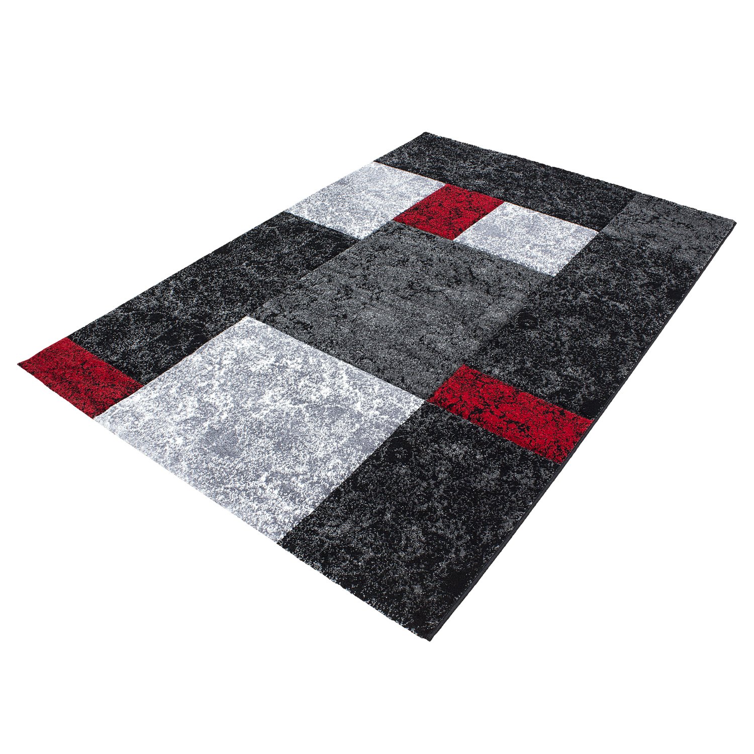 HomebyHome Teppich 120x170 cm Kurzflor Konturenschnitt in Schwarz Grau Blau Kariertes Design, Extra Weich, Waschbar, Pflegeleicht Für Wohnzimmer, Schlafzimmer, Esszimmer