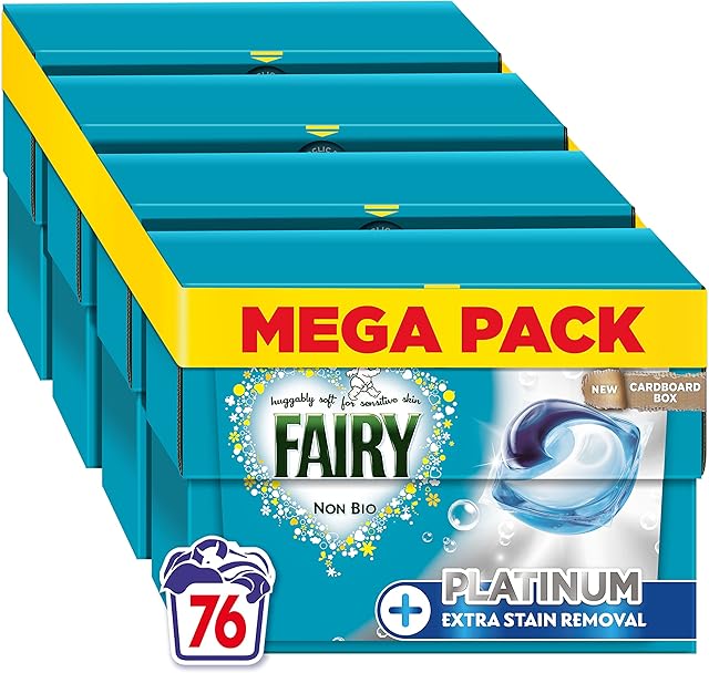 Fairy Non-Bio Platinum Pods, Washing Liquid Laundry Detergent Tablets/Capsules, 76w (19x4) with Extra Stain Removal