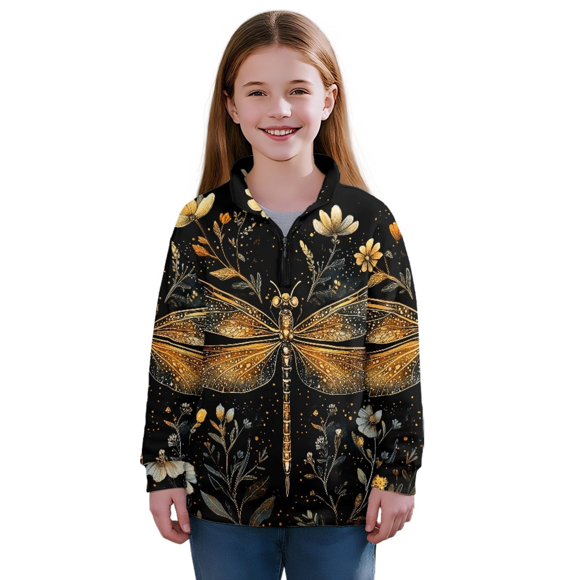 AmzPrint Girls' Novelty Quarter Zip Sweatshirt Long Sleeve Pullover Cool Activewear Running Hoodie For Teens Girls