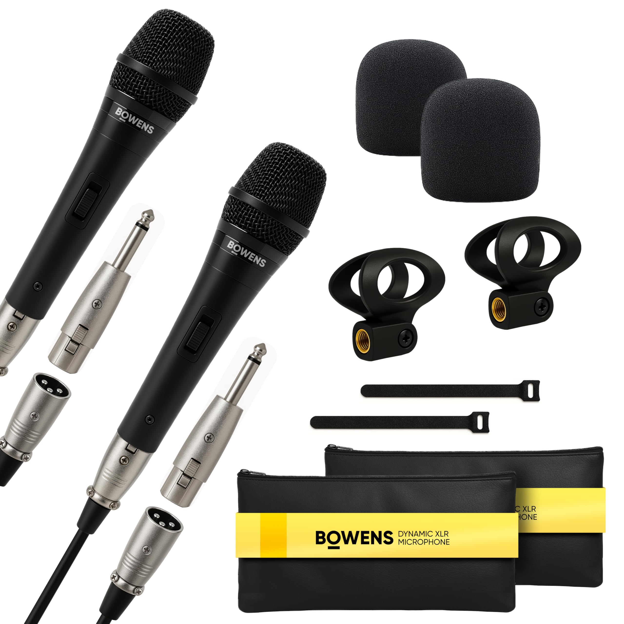 Bowens Dynamic Microphone 2-Pack – Wired Handheld XLR Mics with 15ft Cables, Professional Vocal Microphones for Singing, Karaoke, Podcasting, PA