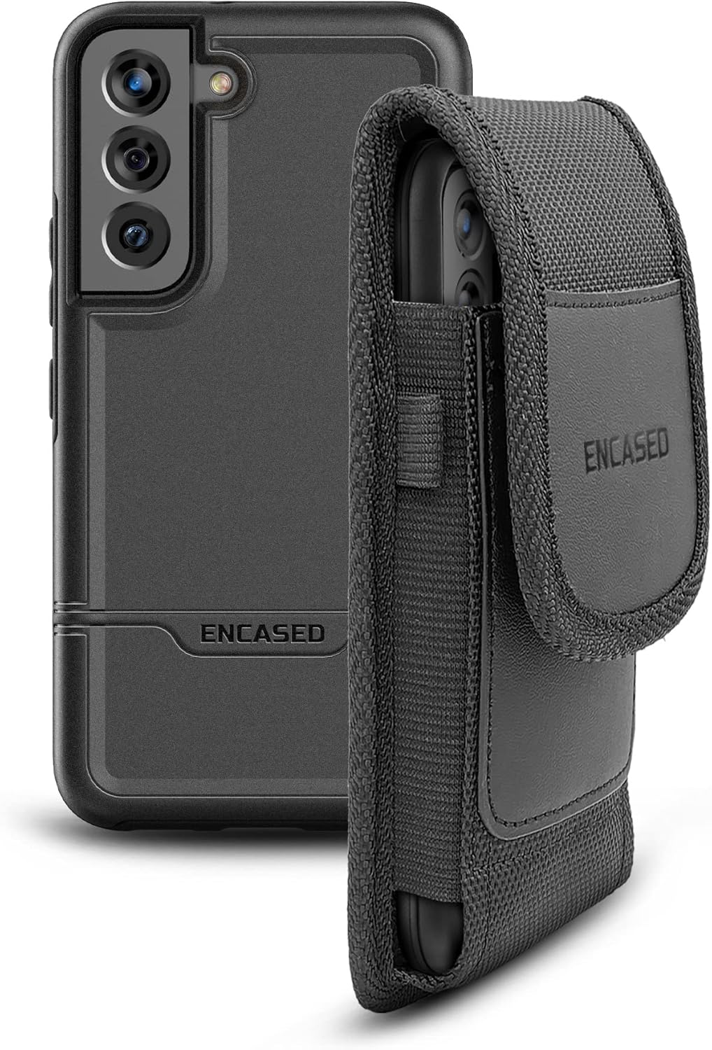 2-in-1 Encased Belt Pouch Case for Galaxy S22 - Shockproof Case with Ballistic Nylon Phone Holster Clip, Black (Rebel Series) (Samsung S22 6.1")