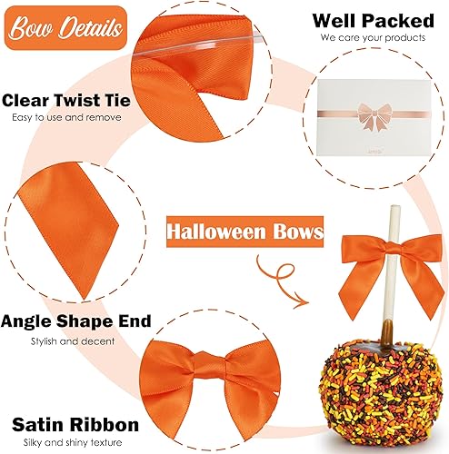 Miniatura 3 de AIMUDI 5 lazos de lazo de satén prefabricados de 3.5 pulgadas para envolver regalos, lazos de regalo preatados para Halloween, decoración de otoño,