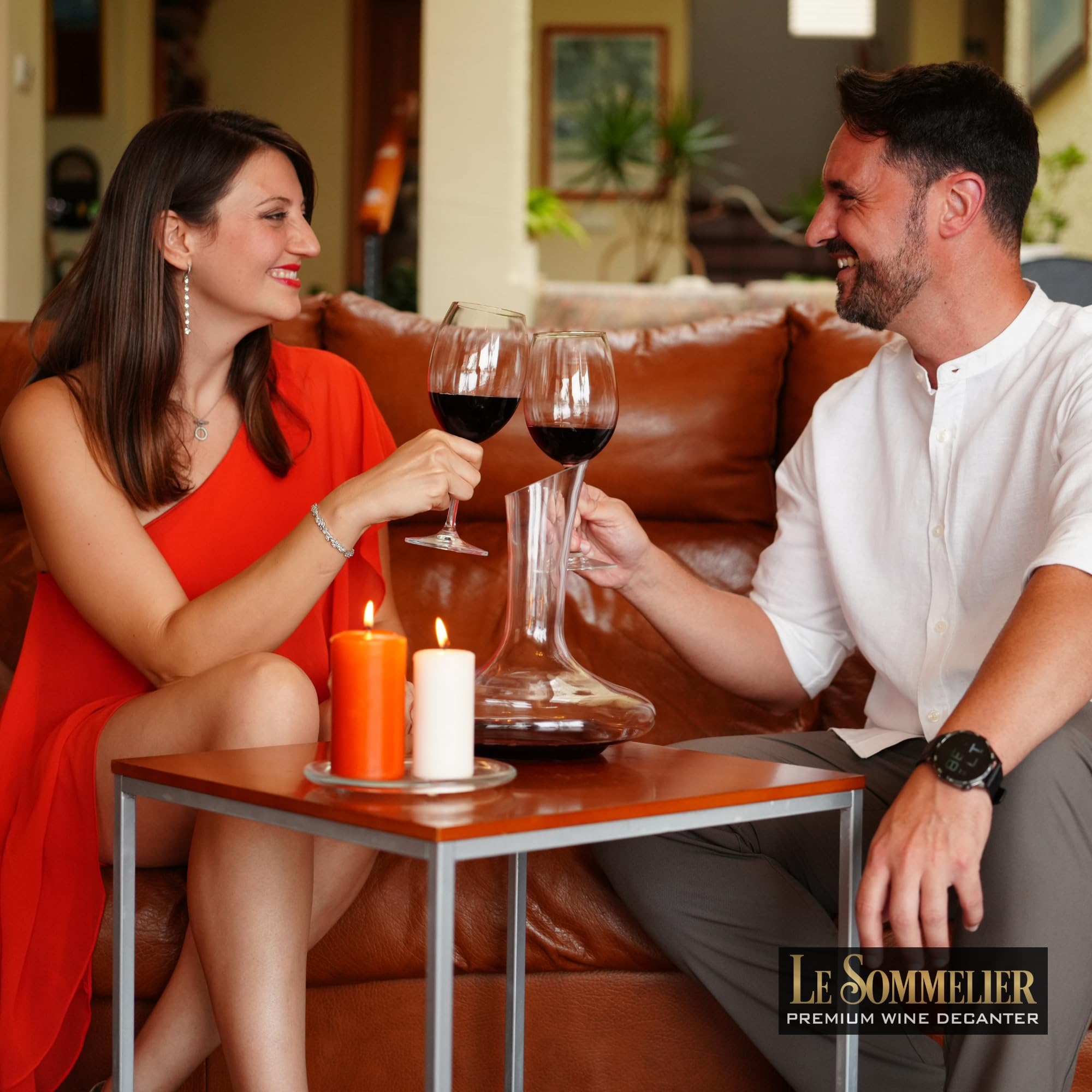 Decantador de vino de cristal premium con soporte metálico para secado y decoración - base ancha y capacidad de 1800 ml para oxigenación rápida y mejor aroma – accesorios de vino ideales para regalo