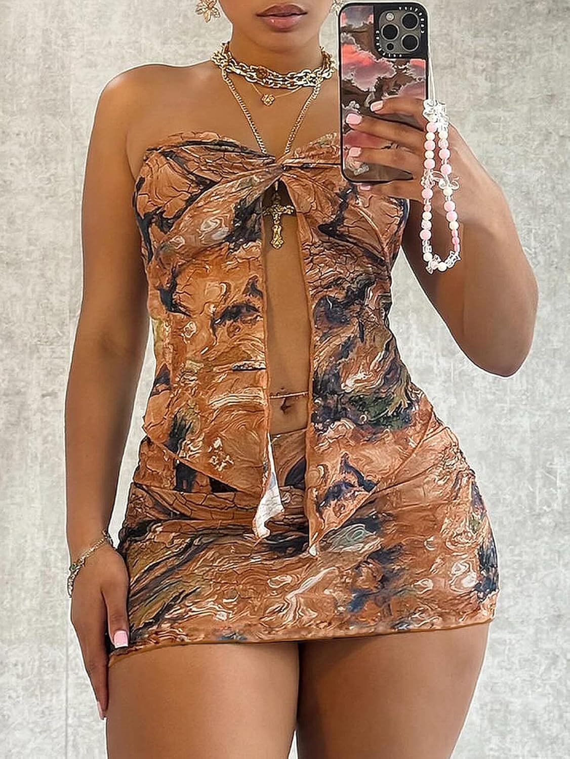 Sexy Two Piece Skirt Sets for Women Floral Print Vest Tops and Skirts Summer Vacation Clothes