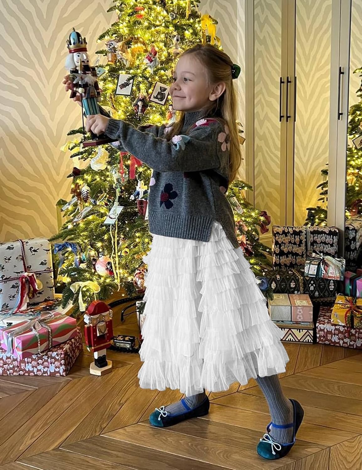 COZYPOIN Girls Tulle Skirts Elastic High Waisted A Line Layered Ruffles Mesh Long Tiered Tutu Skirt Party Outfit 5-14T - Image 5