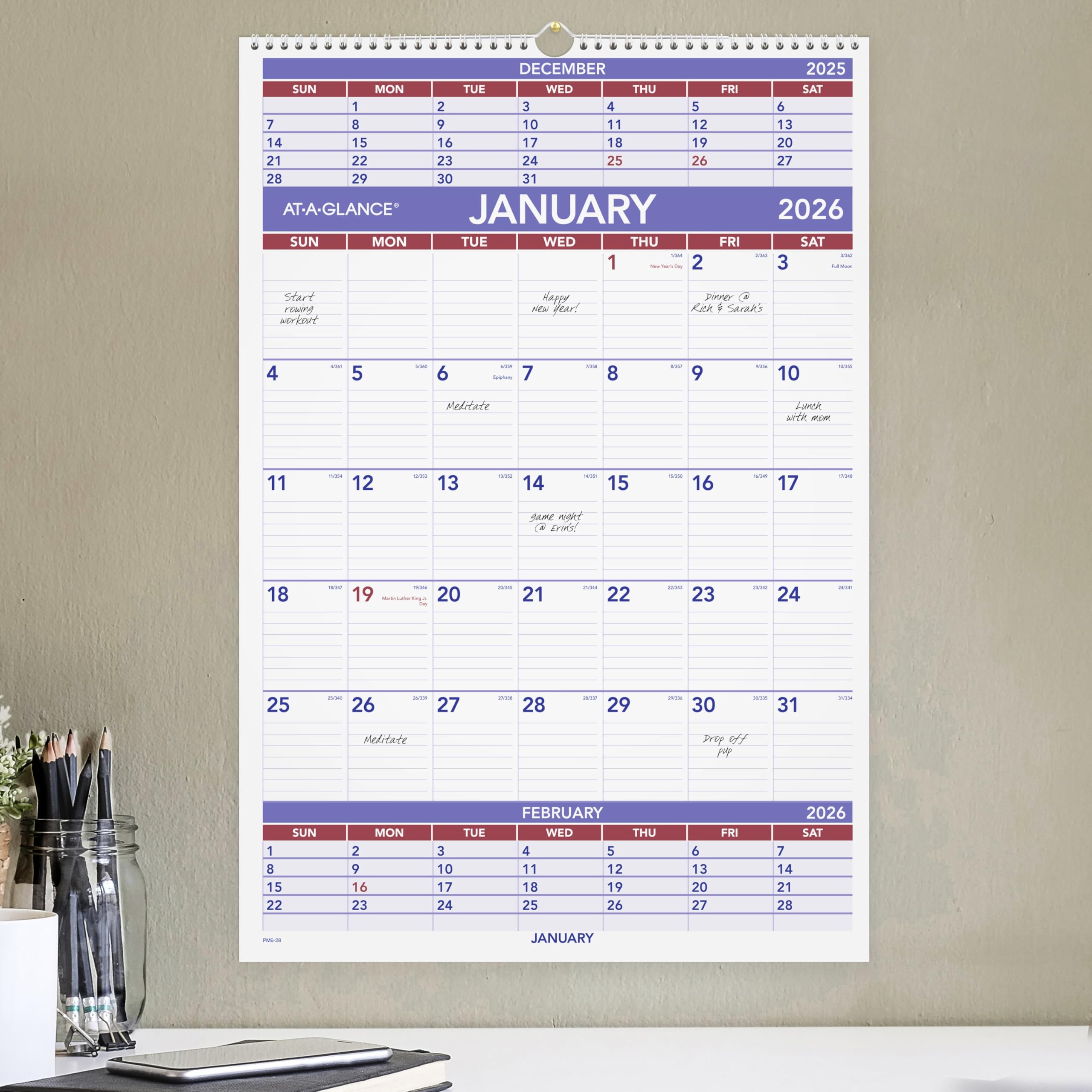 AT-A-GLANCE 2026 Wall Calendar, 15.5" x 22.75", Large, 3-Month Reference (PM62826) - Image 3