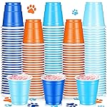 Roshtia 100 Pack 2 oz Christmas Plastic Shot Cups, Mini Disposable Shot Glasses 2 oz Party Cups for Wedding Christmas Winter Party, Beer Taste Serving, Snacks(Orange and Blue)
