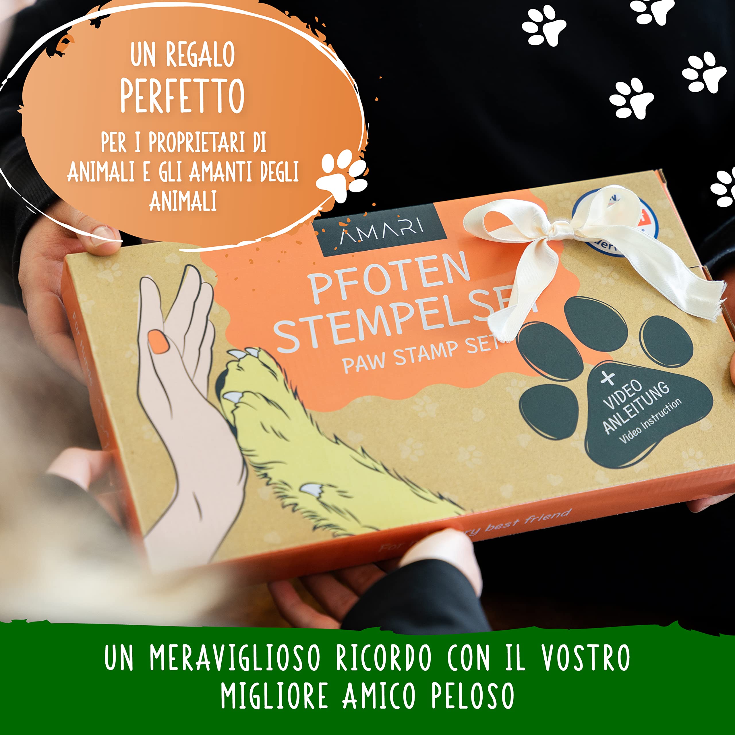 AMARI ® Kit per la stampa di zampe di animali domestici con 2 tamponi per timbri e 4 schede di stampa - impronta cane - regalo per cani - impronta zampa cane - kit impronta