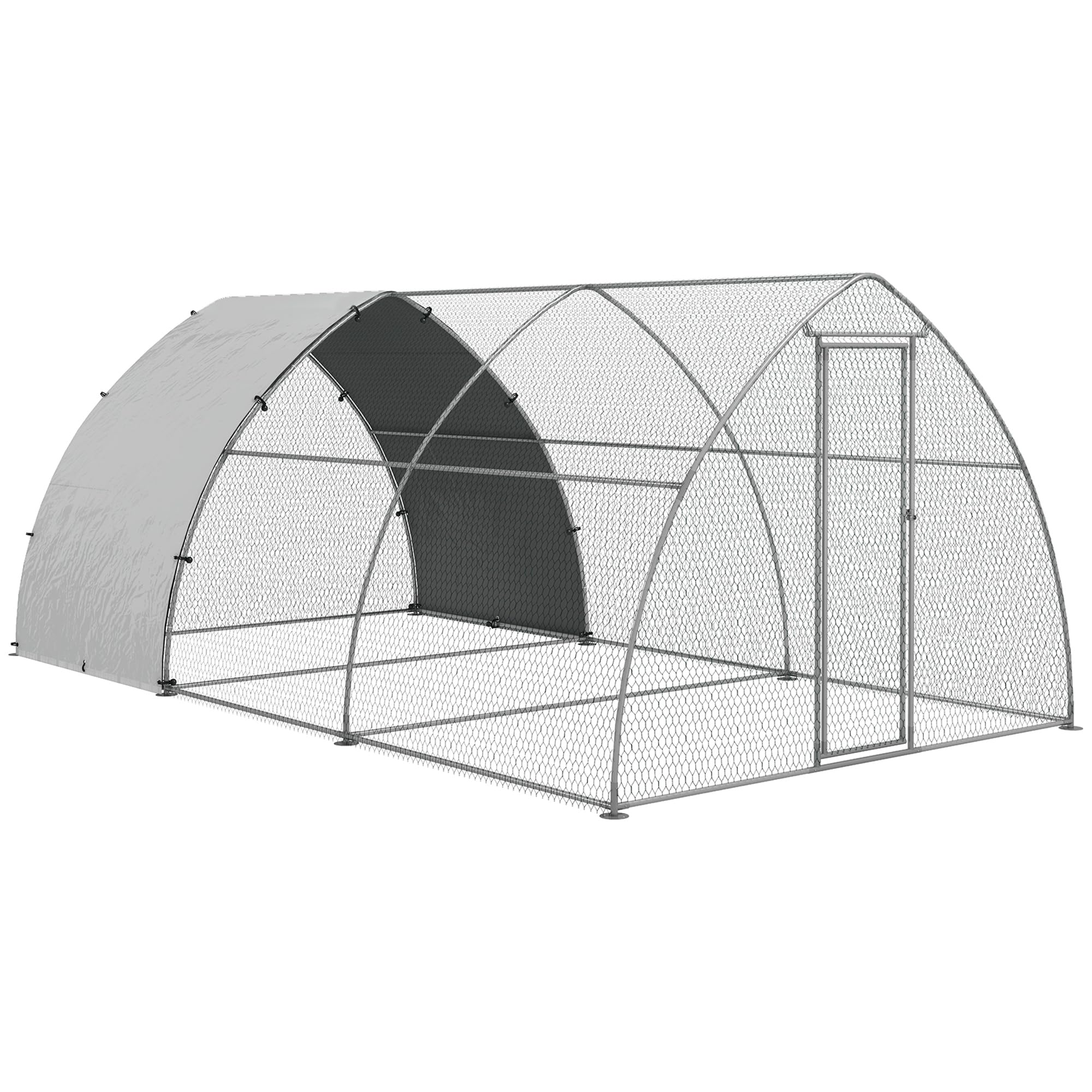 PawHut Gallinero para Exterior 304x560x220 cm Gallinero para Gallinas de Acero Galvanizado Cubierta de Tela Oxford Resistente a los Rayos UV e Impermeable para Patio Plata