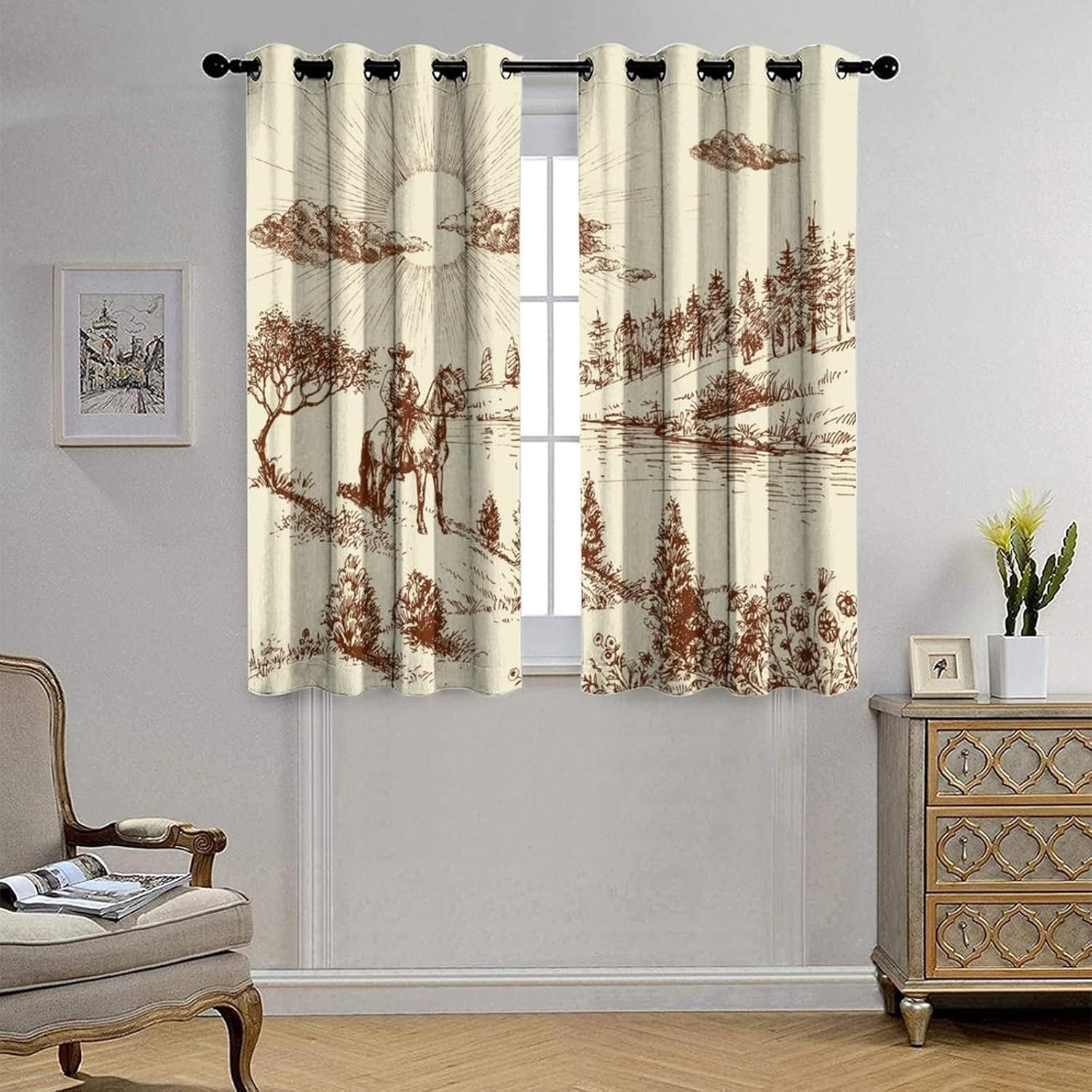 Vintage Western Cowboy Ultra Soft Premier Blackout Curtains,Rustic American Wild West Forest CowboyThermal Insulated Bedroom Noise Reducing Patio Door Grommet Top,2 Panels 45L x 21W