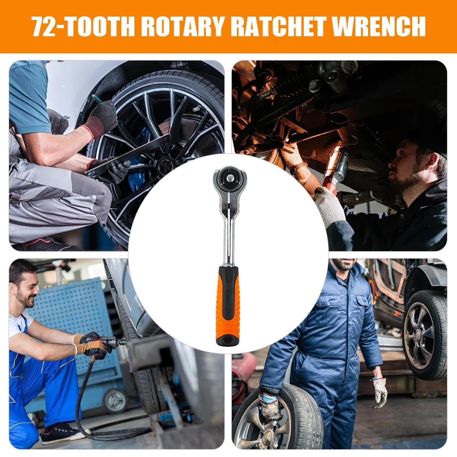 Herramienta de llave de carraca, cabezal giratorio de 72 dientes para reparación de automóviles, garaje, hogar, bicicleta, motocicleta y mantenimiento de automóviles