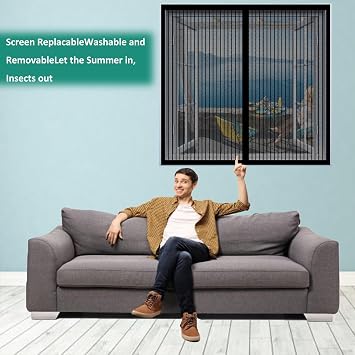 Mosquito Net Window Screen 112 x 106 cm(44 x 42inch) Fly Screen for Window Mosquito Bug Protection Without Drilling Easy to Install Window Screen Mesh for Windows Doors, Black
