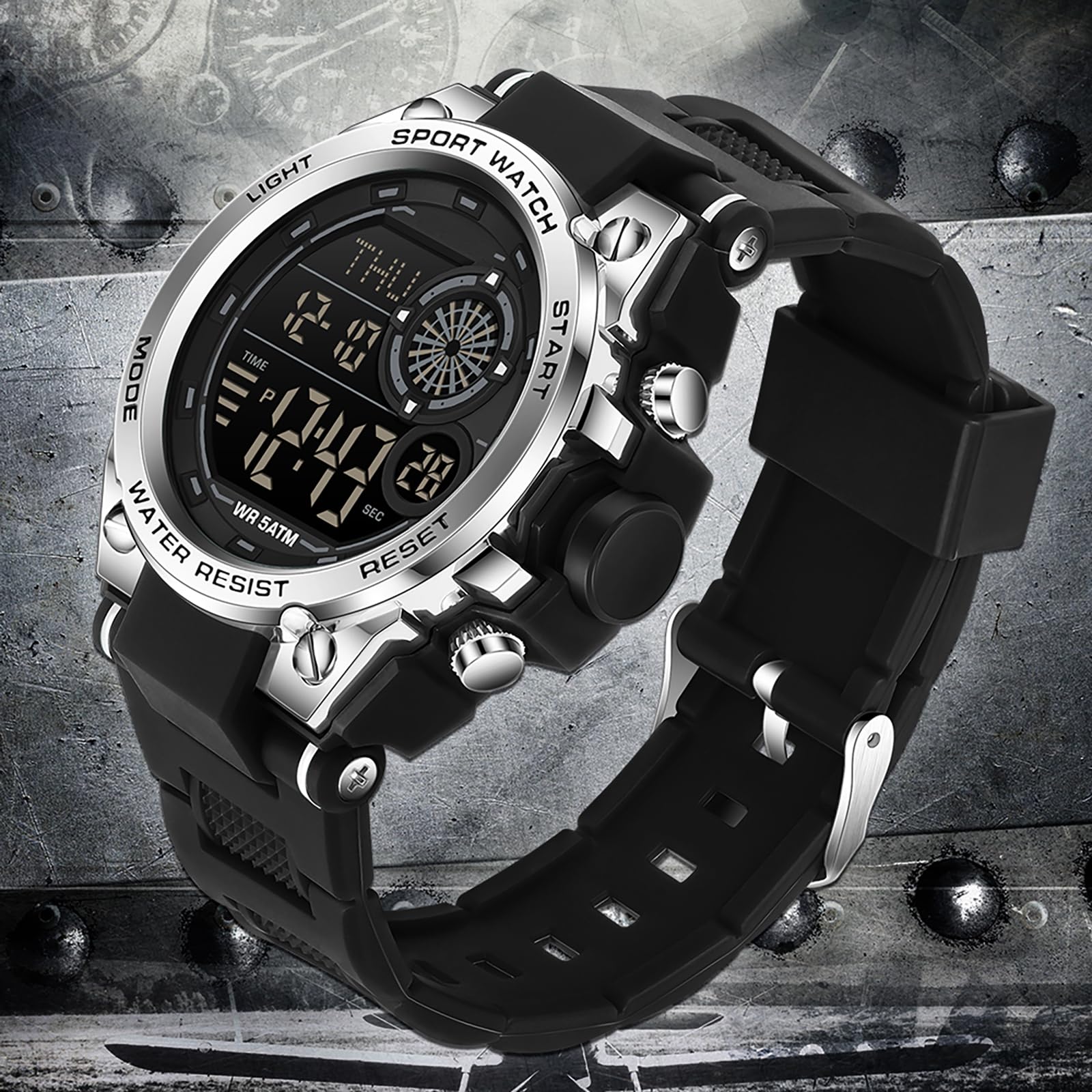 findtime Reloj digital para hombre y niño, militar, deportivo, con temporizador, doble hora, alarma, calendario, cronómetro, resistente a los golpes