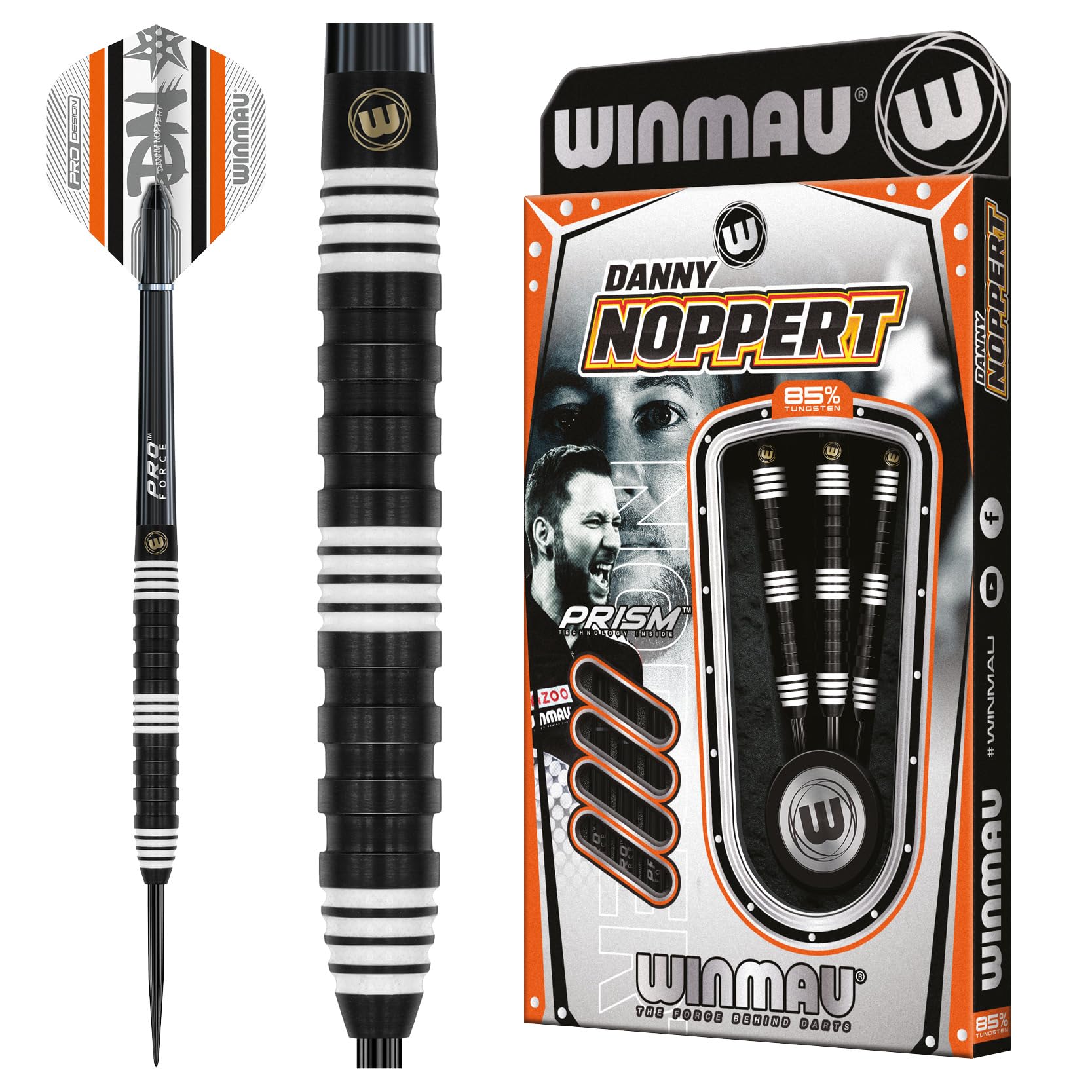 WINMAU - Danny Noppert - The Freeze - 85% Pro-Series 25g - 85% Tungsten - Professional Darts Set with Dart Flights and Dart Shafts (Stems)