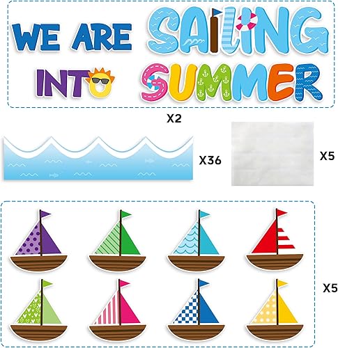 Miniatura 2 de CY2SIDE 86 piezas de recortes de vela en verano para juegos de bordes de tablones de anuncios, recortes de veleros temáticos de hola verano,