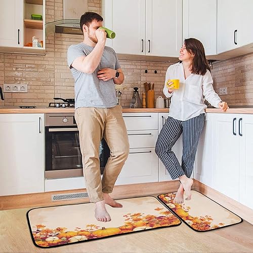 Miniatura 7 de Watercolor Pumpkin Harvest Kitchen Rugs Set of 2, Autumn Maple Leaves Floor Mat Runner Rug Washable Non Slip Washable Standing Mat Home Office