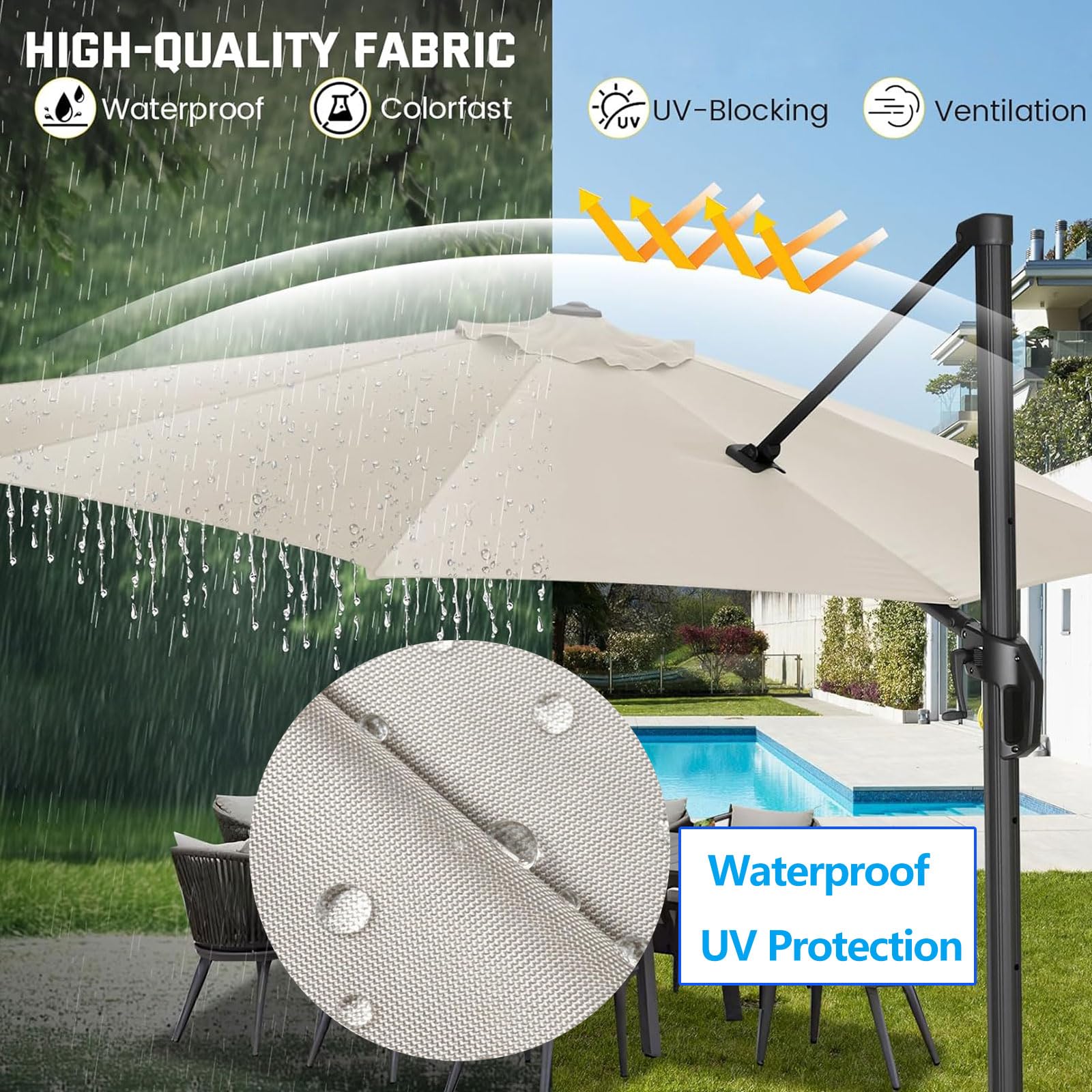 3.0m 3.5m parasol déporté 8 Baleines Toile De Rechange Rond Bâche pour Parasol en Polyester imperméable