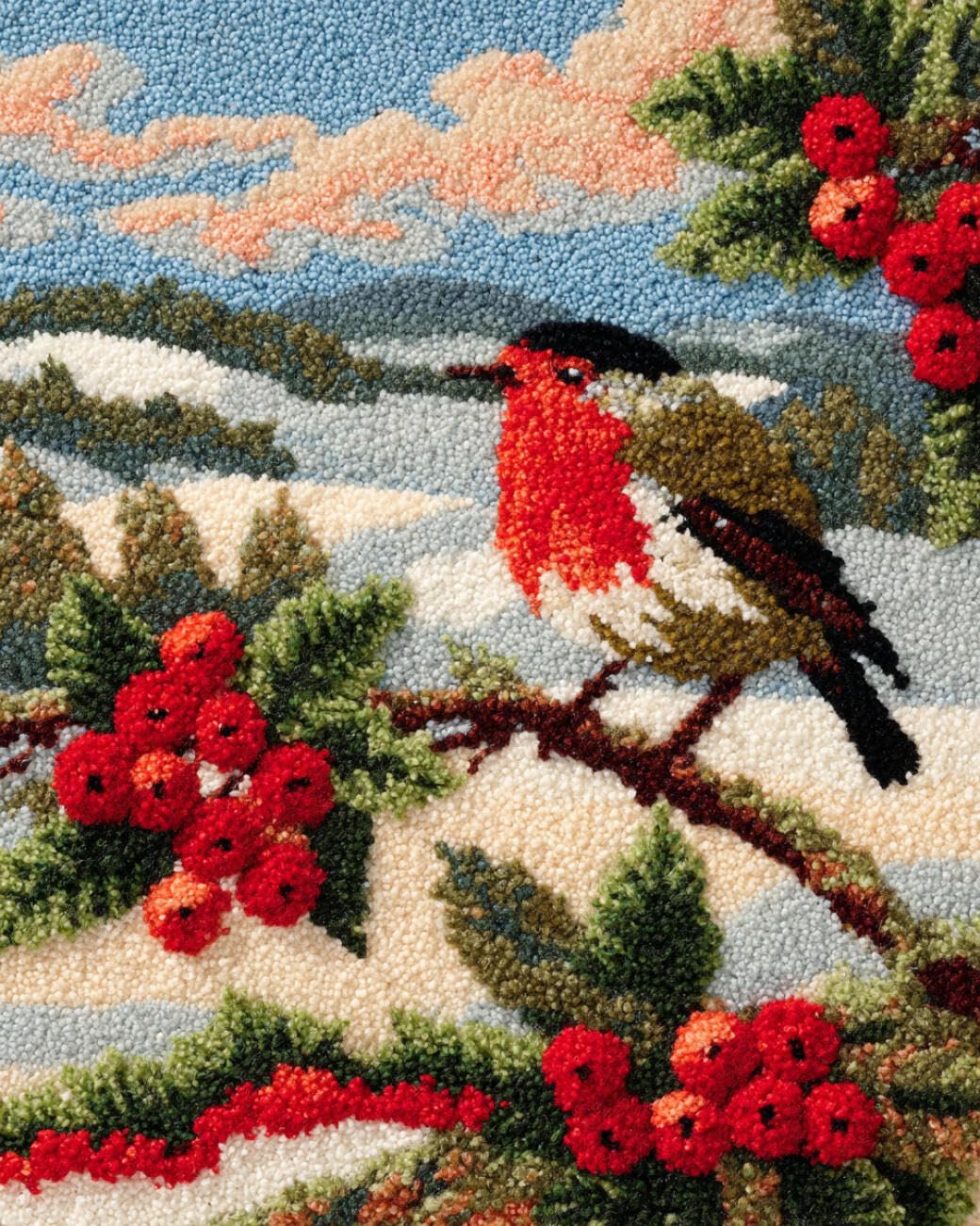 AMBATTERY Latch Hook Rug Kit Birds and Berries 55x75cm