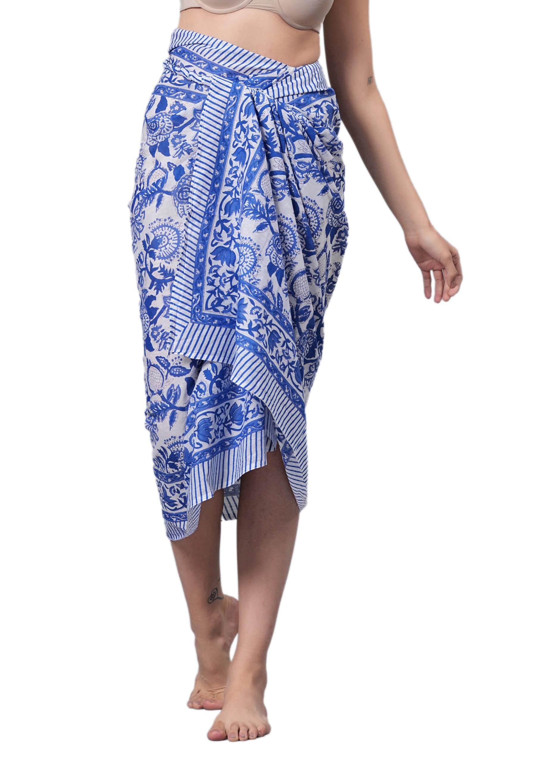 Hand Block Printed Pareo Bikini Cover up Women's Cotton Beach Wear Swimsuit Cover Wrap Sarong 72''x42'' Inch-image-41