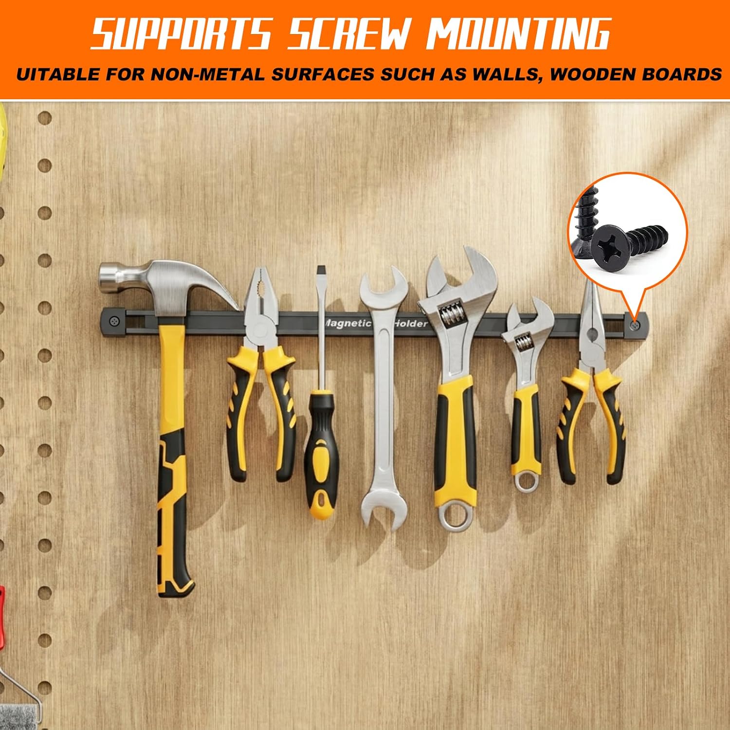 Double Sided Magnetic Tool Holder Heavy Duty,17 Inch Rust-Resistant Magnetic Tool Bar with a Quick- release Handle, Magnetic Tool Organizer Strip for Garage, Workshop, Jobsite, Shed and Kitchen