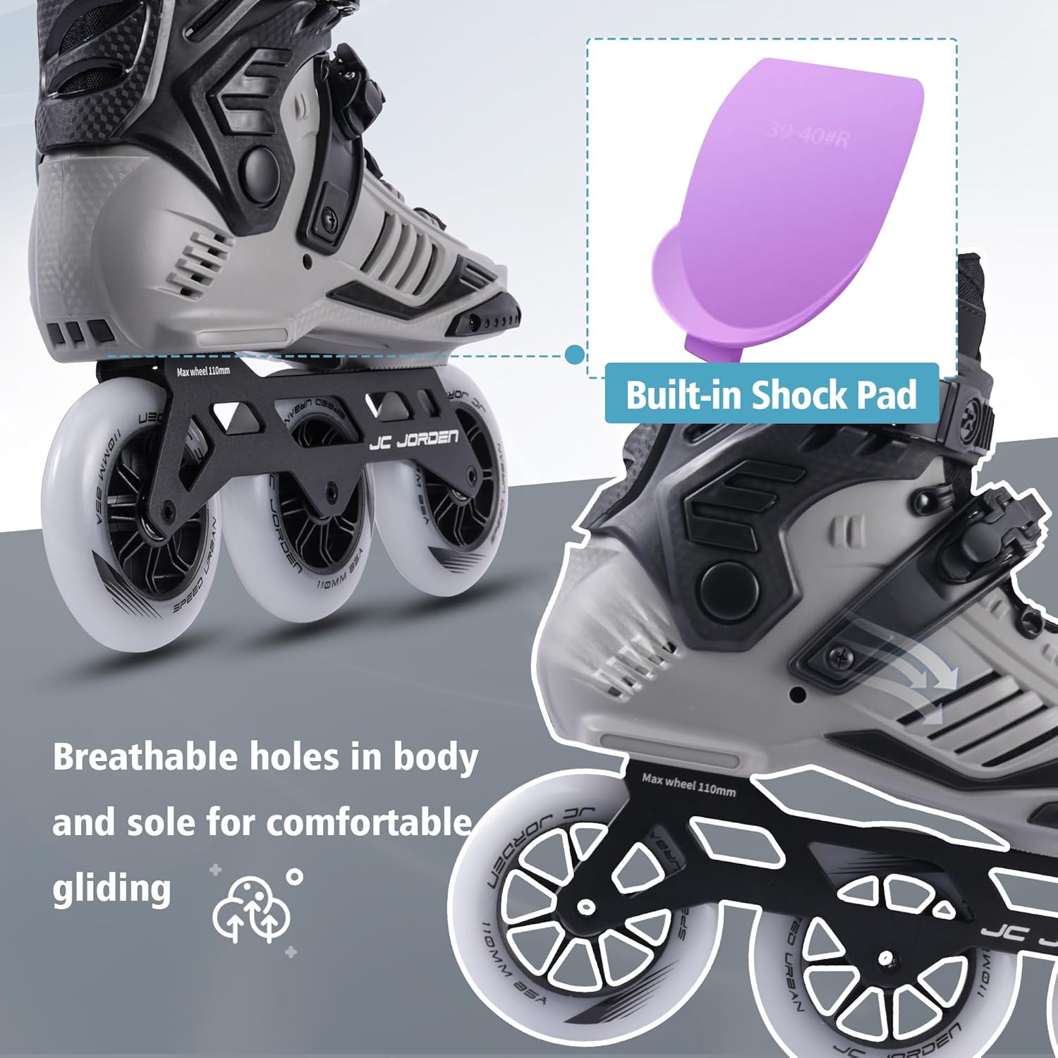 Inline Skates for Women Men, 3 Wheels 110mm Roller Skates Blades with Durable Outer Shell, Outdoor Professional Fitness Speed Racing Skates with Metal Frame for Adults Unisex