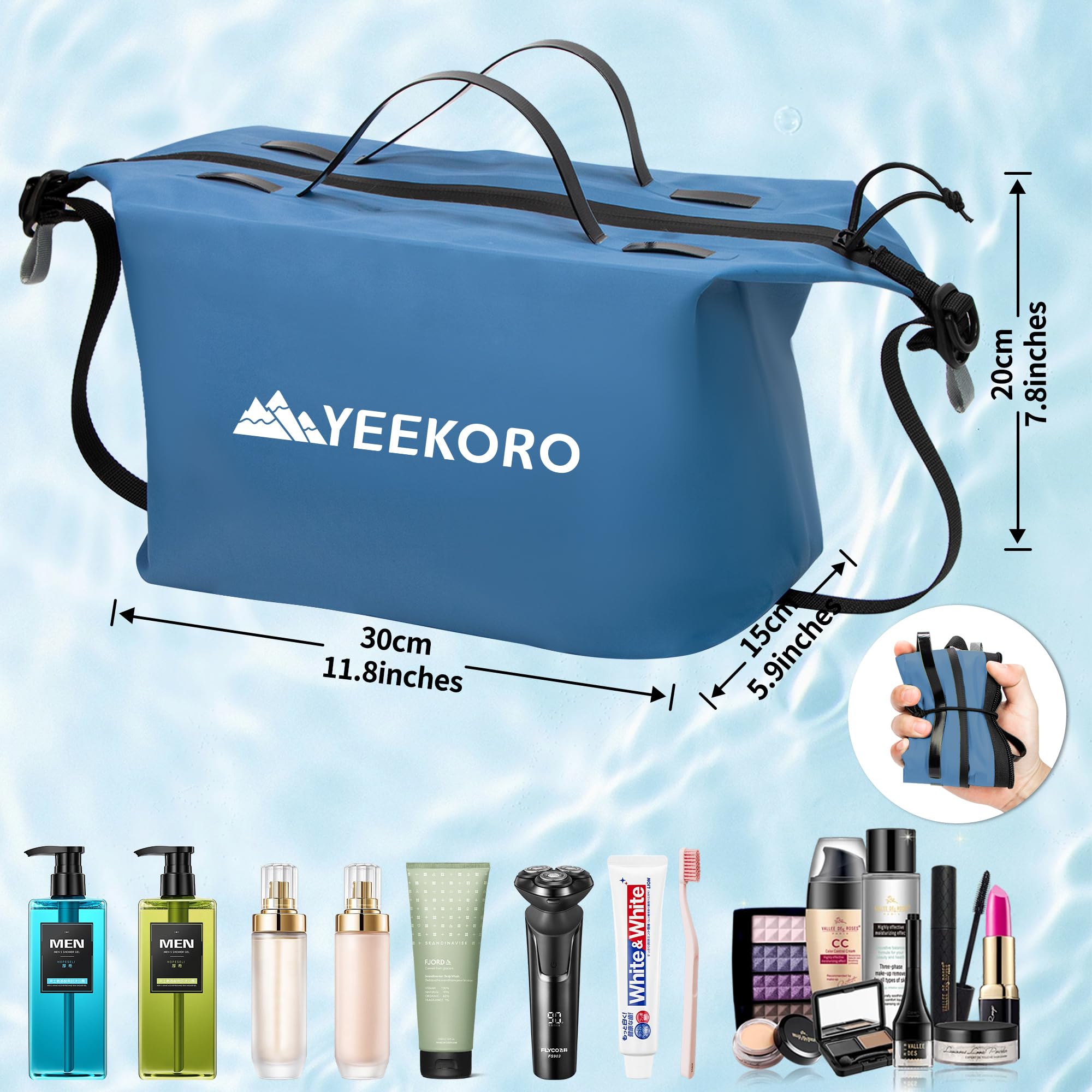 Neceser impermeable para viajes, estilos de cremallera, organizador de artículos de tocador de nailon 40D con correas de hombro para hombres y mujeres, accesorios de viaje, 2 paquetes azul