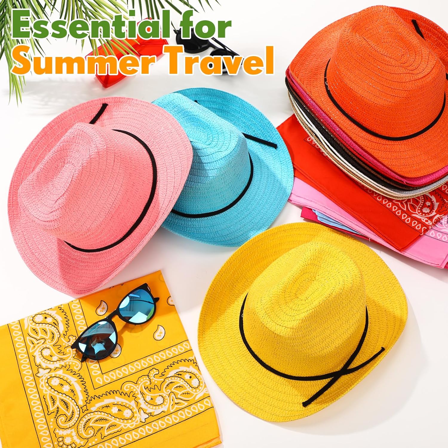 SATINIOR 12 Set Kid Cowboy Hat Set - Western Cowboy Hat with Bandanas for Summer Halloween Party Costume