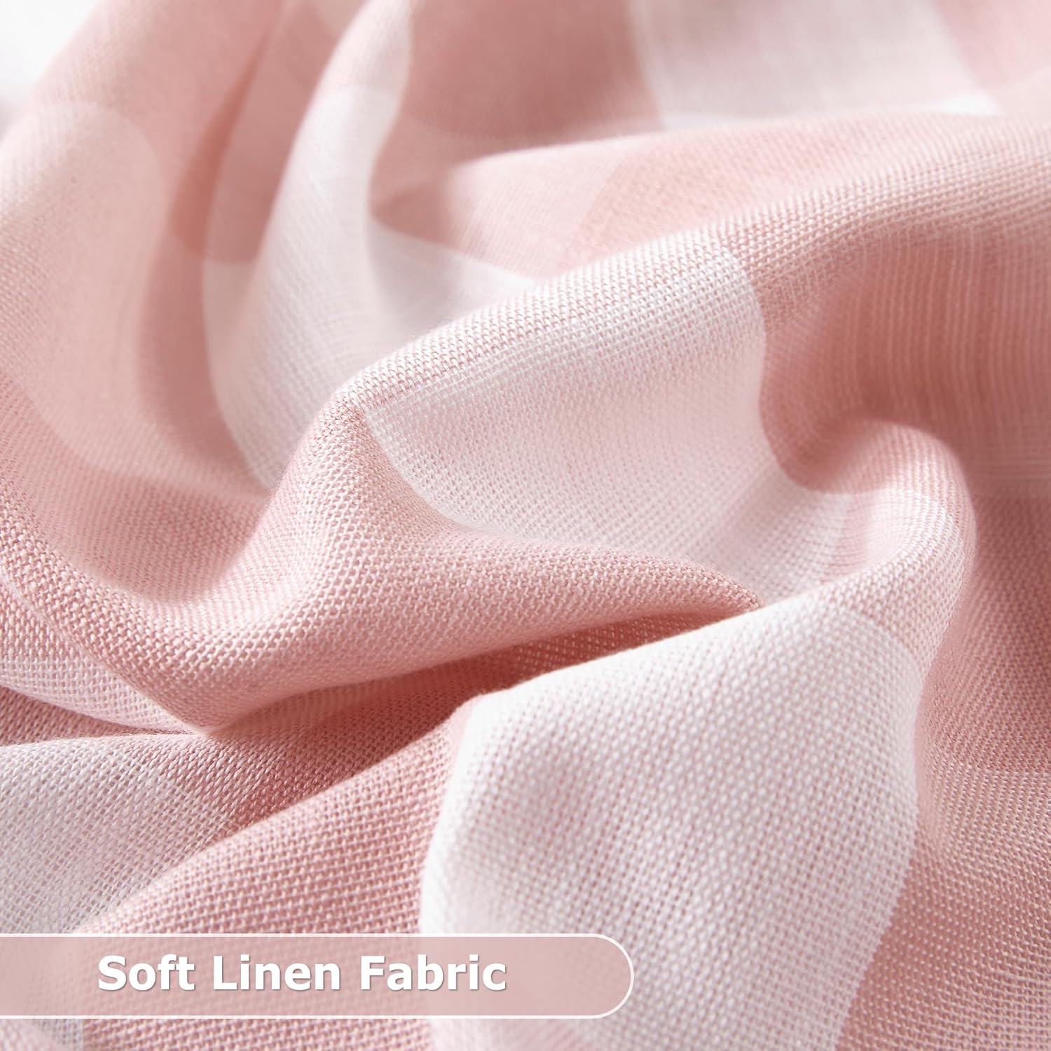 Jubilantex Buffalo Check Semi Sheer Curtain Panels Pink White Gingham Curtains Farmhouse Grommet Window Drapes for Living Room Bedroom 40"x84",2 Panels