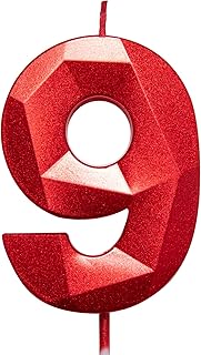 2.75in Tall 3D Diamond Shape Bright Red 9 Candles, Red Color Happy Birthday Cake Toppers Decorating and Celebrating for Adults/Kids Party/Family Baking (Bright Red Diamond Shaped 2.75in Number 9)