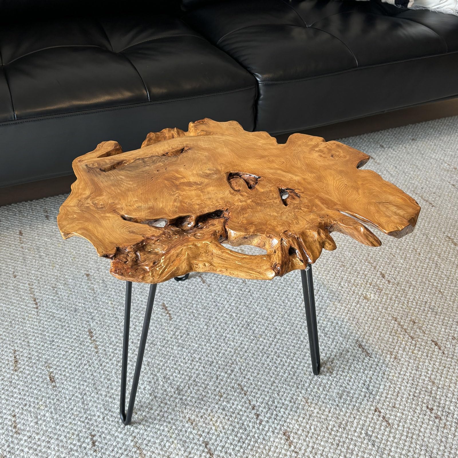 Live Edge Coffee Table, Natural Fir Wood Coffee Table with Metal Hairpin Legs About 22" W x 20" D x 17" H, Live Edge Side Table for Living Room, Bedroom, Home (Large)