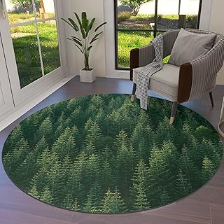 Green Forest Tree Area Rug Round Rugs 3ft, Nature Collection Area Runner Circle Rug (Non-Slip) Carpets Kids Living Room Bedroom Indoor Outdoor Nursery Rugs Décor