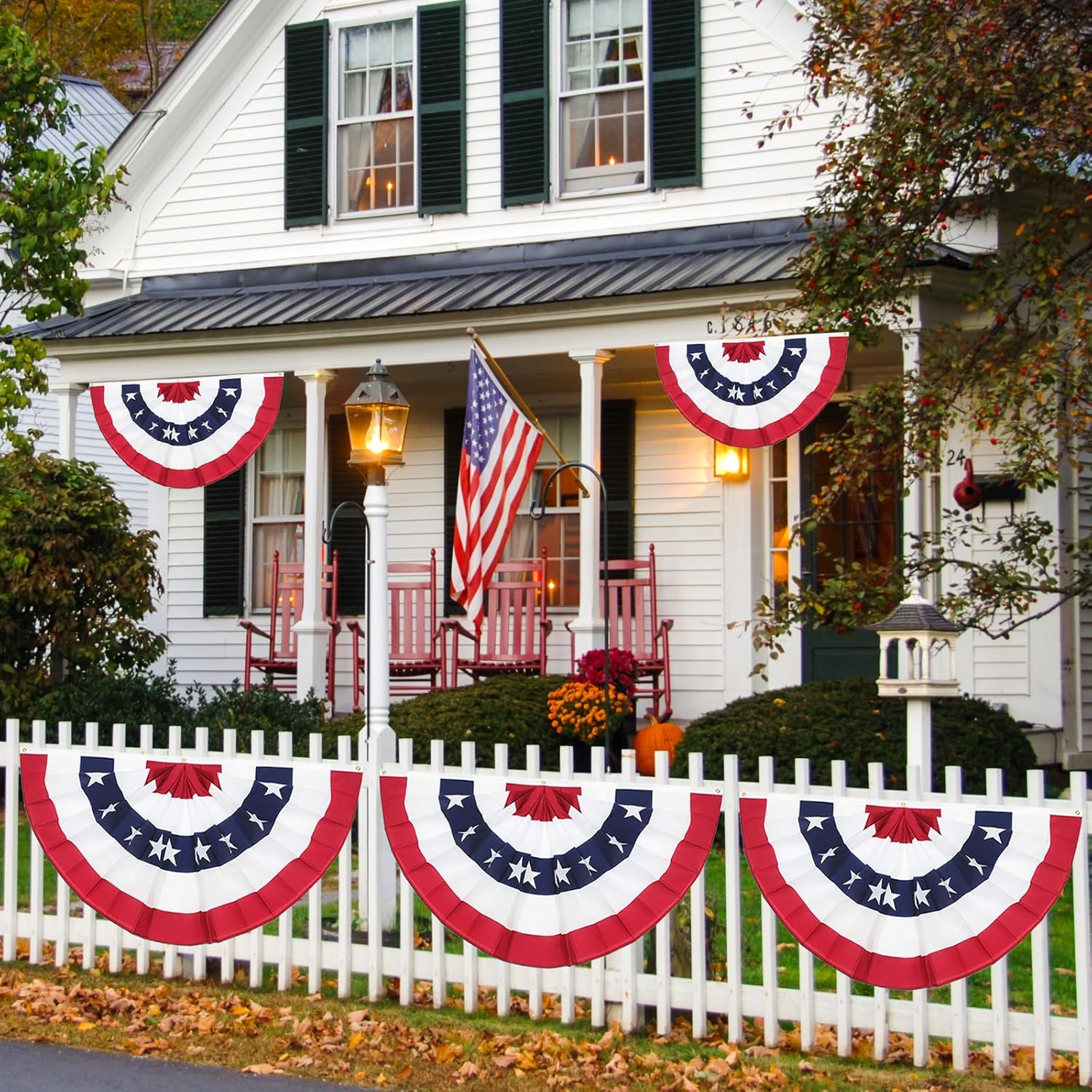 GOAUS 3x6 Ft American Bunting Flags with Grommets&Zip Ties, Veterans Day Decorations Outdoor USA Patriotic Pleated Fan Banner, Red White and Blue Decor for 4th of July Memorial Day(Set of 3) - Image 5