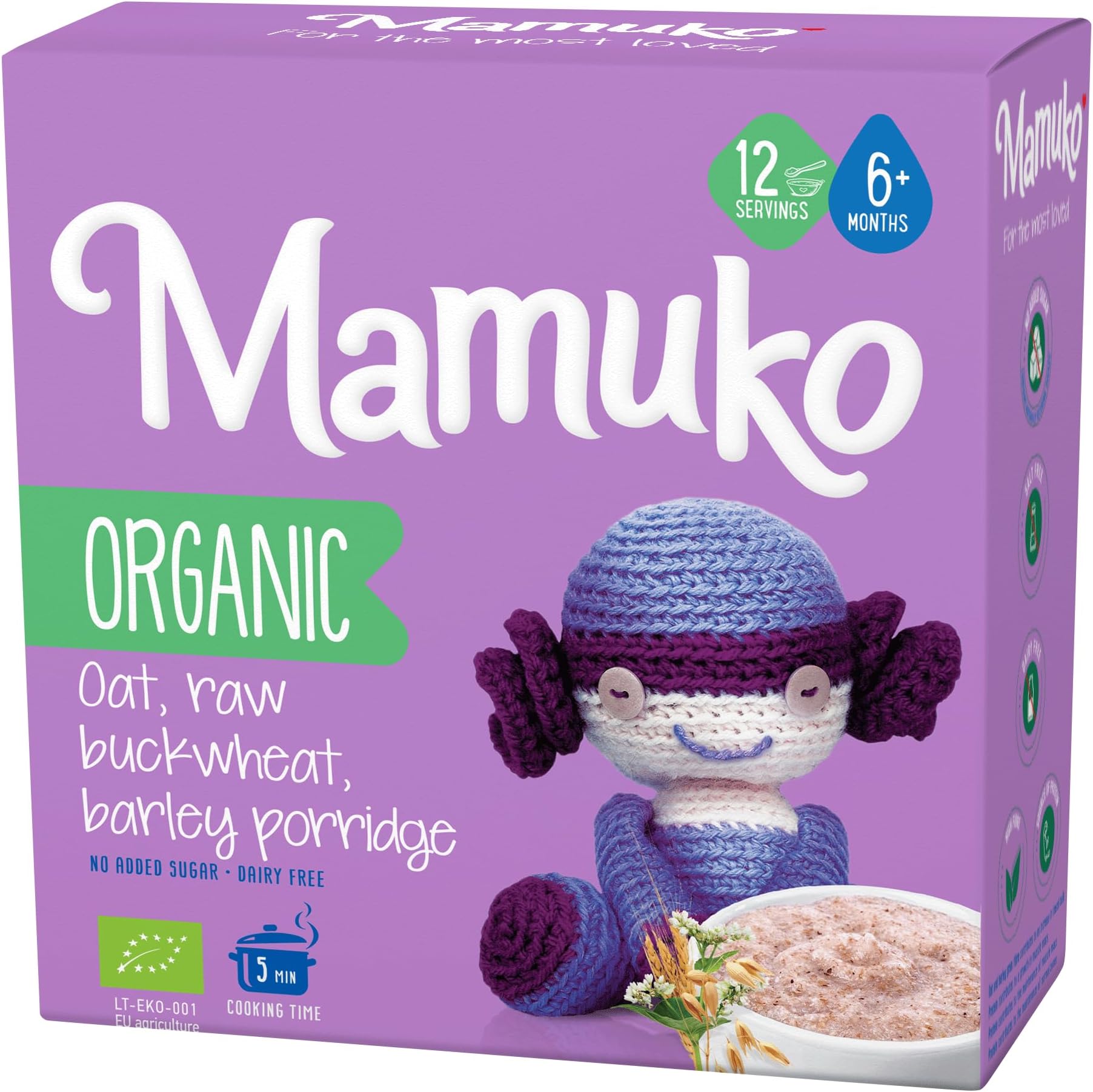 Premium Organic Porridge - Healthy Porridge Blend of Oat, Raw Buckwheat & Barley Grits - High Fiber Porridge without Sugar, Dairy-Free & Preservatives - Organic Porridge 200g & 10 Servings