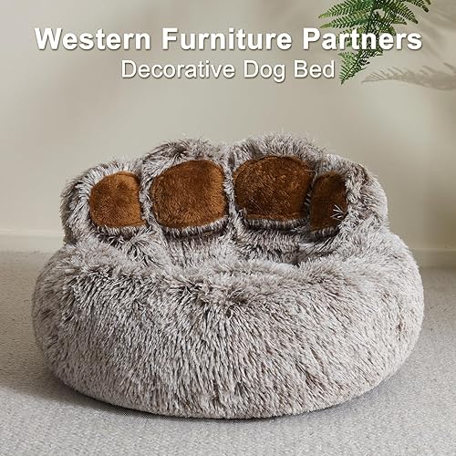 Miniatura 4 de Jiupety Cama para perro con patas de oso de pie, acogedora y cómoda cama en forma de dona para perro, color gris, tamaño M, 22 x 22 x 6 pies