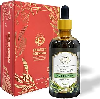 Luxurious Rosemary Essential Oil by Enhanced Essentials|Undiluted & Pure|for Hair Care,Skin Care, Aromatherapy,Bath,Massage,Gifting,Soap & Candle Making|with Glass Dropper| 3.38 fl oz (100 ml)