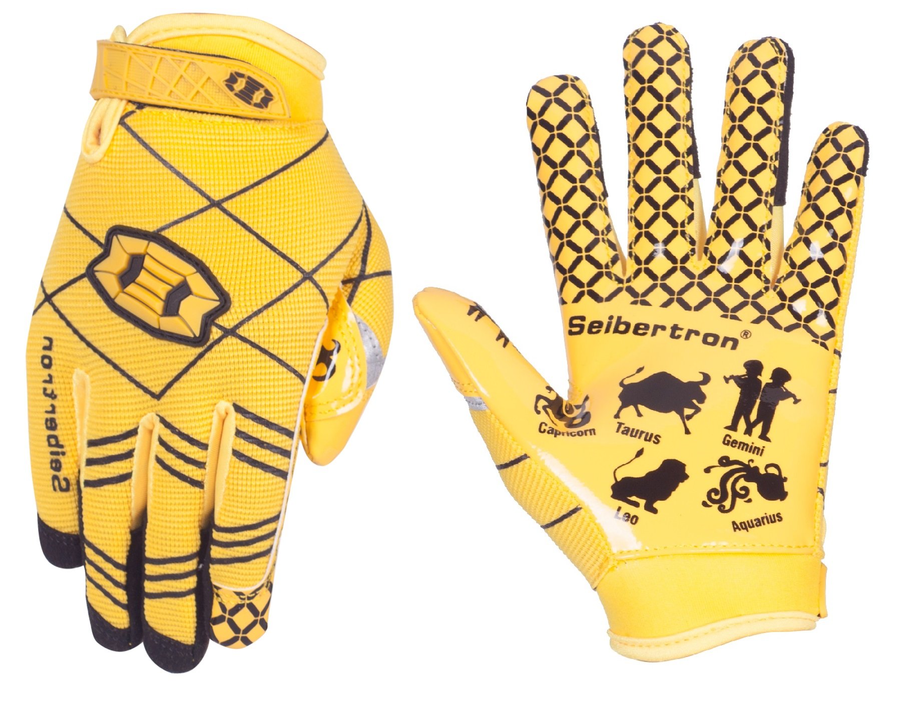 Seibertron Pro 3.0 Twelve Constellations Elite Ultra-Stick Sports Receiver Glove Football Gloves Adult Size (Yellow, L)