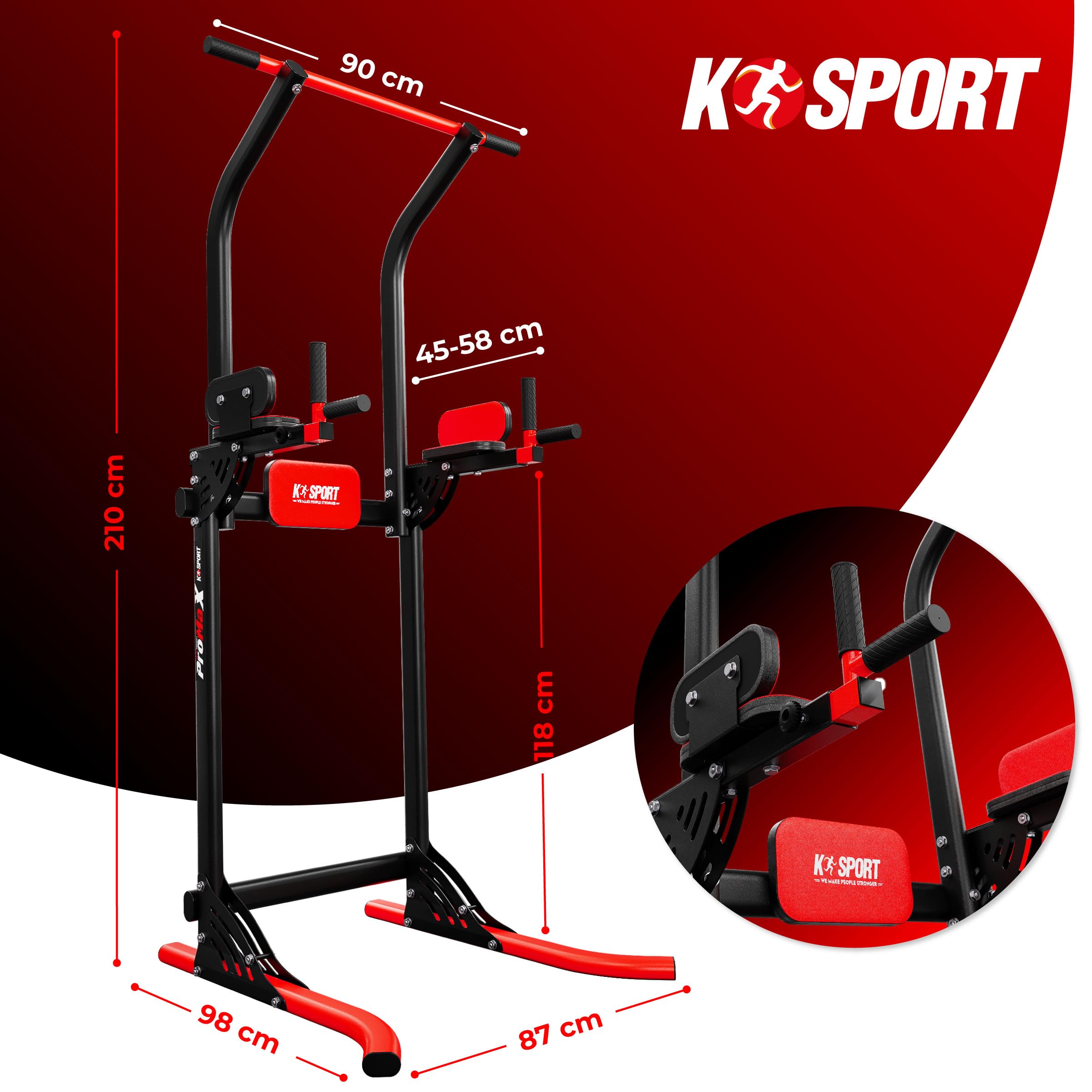 K-Sport: Power Tower Appareil de fitness | Barre de traction autoportante | Tour de force multifonction jusqu'à 150 kg | Tour de fitness